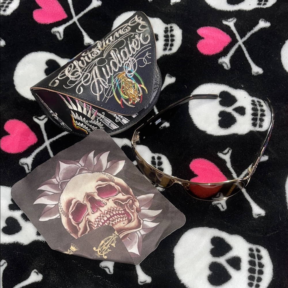 Christian Audigier Multicolor Skull Sunglasses with Black Case